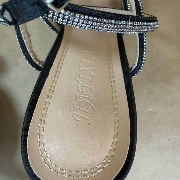 Hayixia Black Satin Rhinestone Bow Pointed Toe Ankle Strap Kitten Heels Sz. 7.5 - Picture 13 of 15